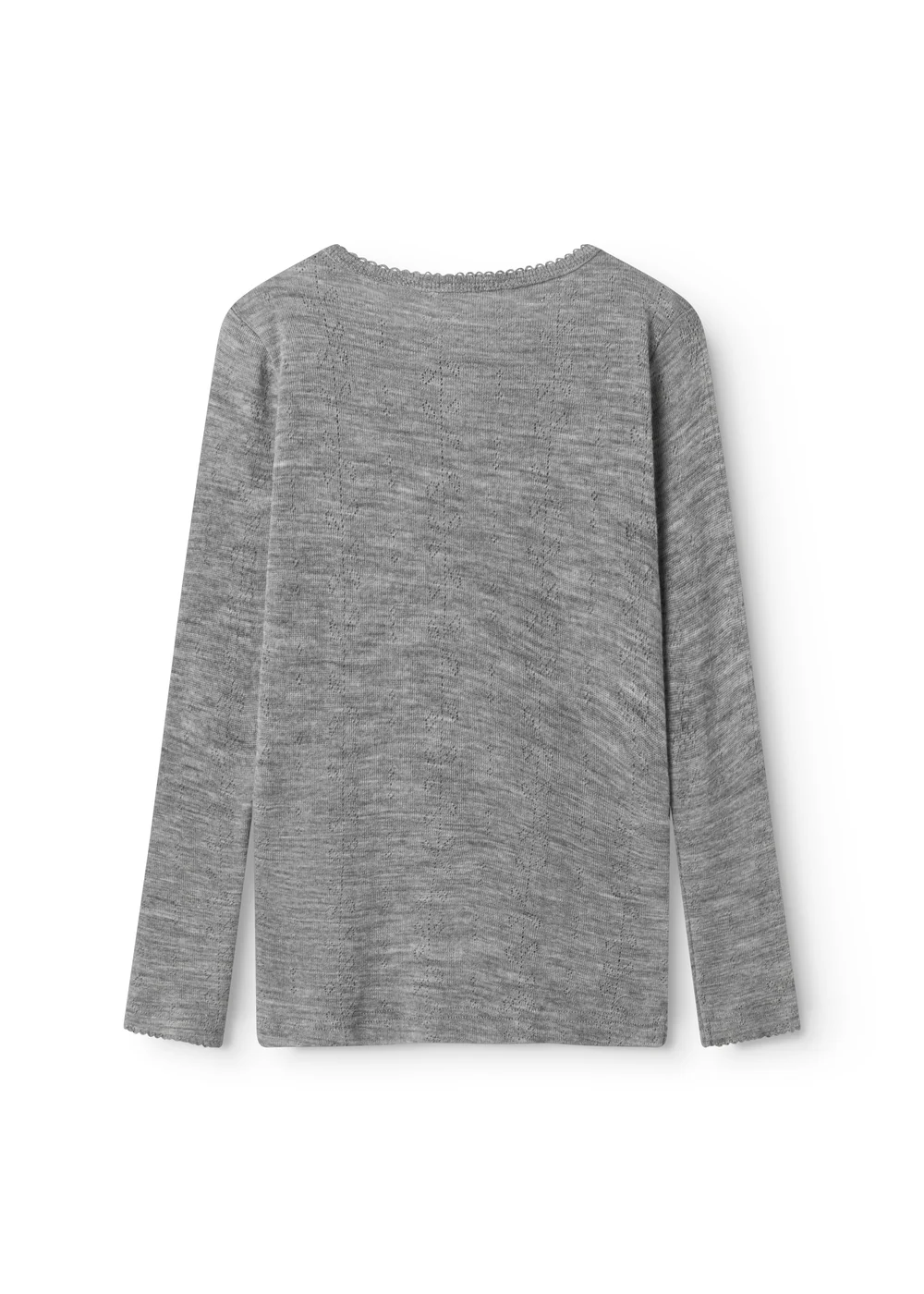 Tamra, Uld Pointelle T-shirt - Grey Melange - Image 3