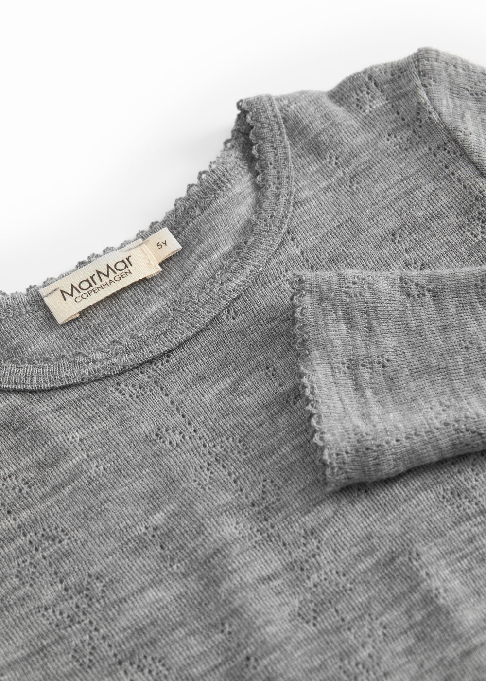 Tamra, Uld Pointelle T-shirt - Grey Melange - Image 4