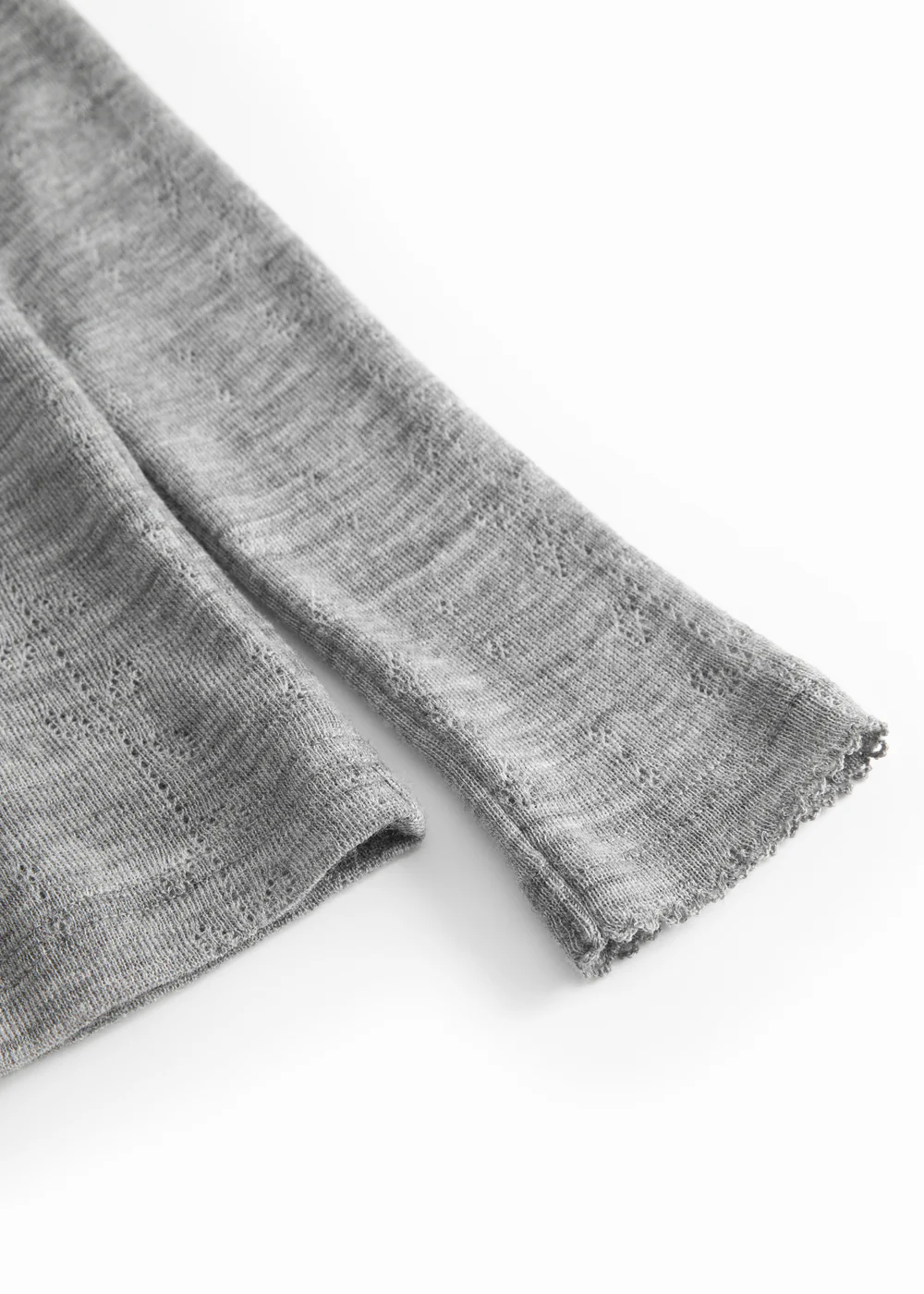 Tamra, Uld Pointelle T-shirt - Grey Melange - Image 5