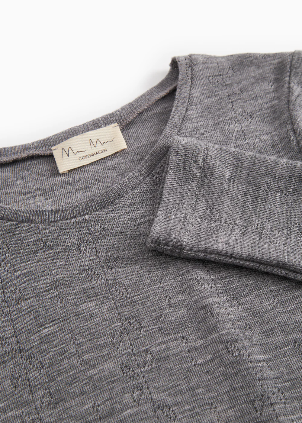 Tamra W, Uld Pointelle T-shirt - Grey Melange - Image 3