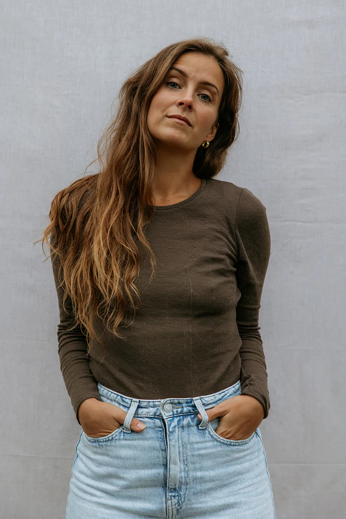 Tamra W, Uld Pointelle T-shirt - Terre - Image 3