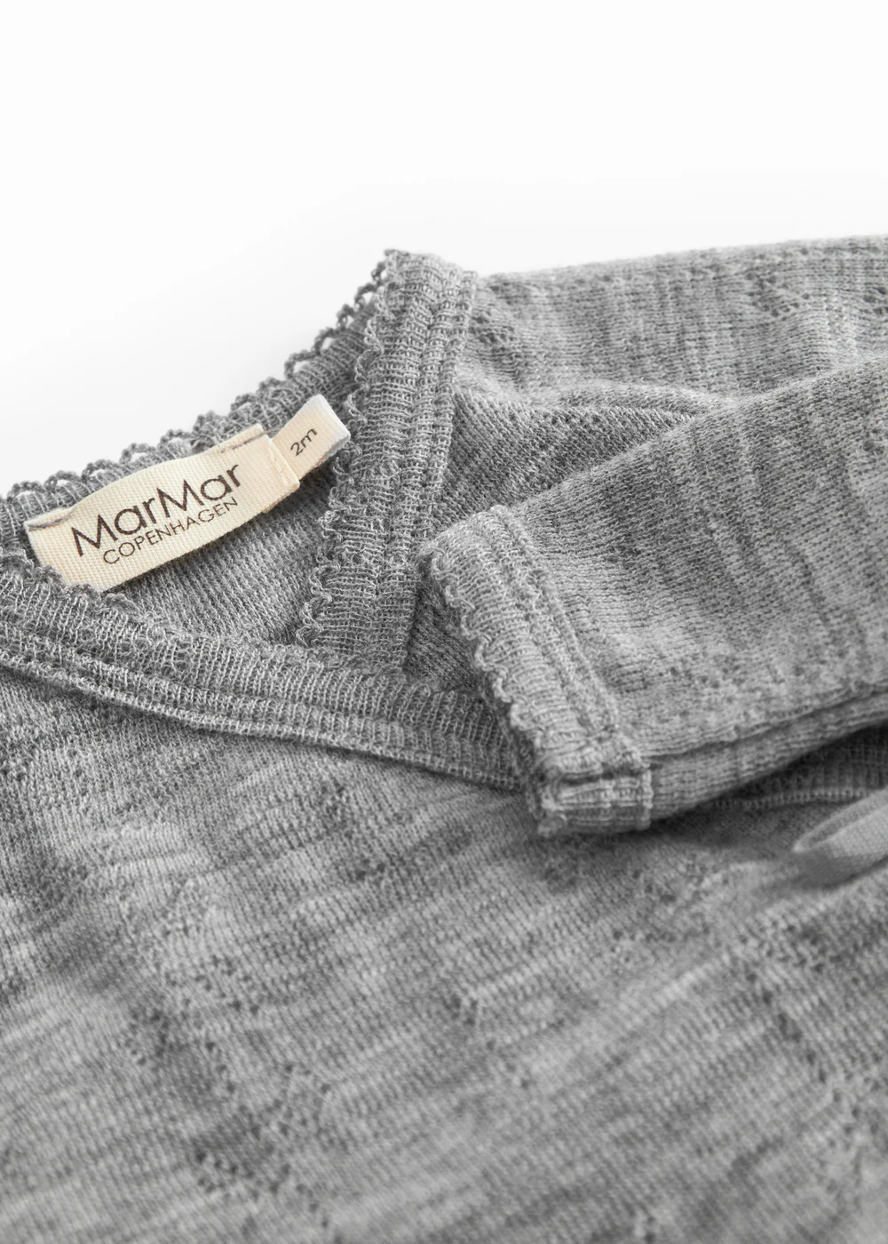 Tut Wrap LS, Uld Pointelle Bluse - Grey Melange - Image 3
